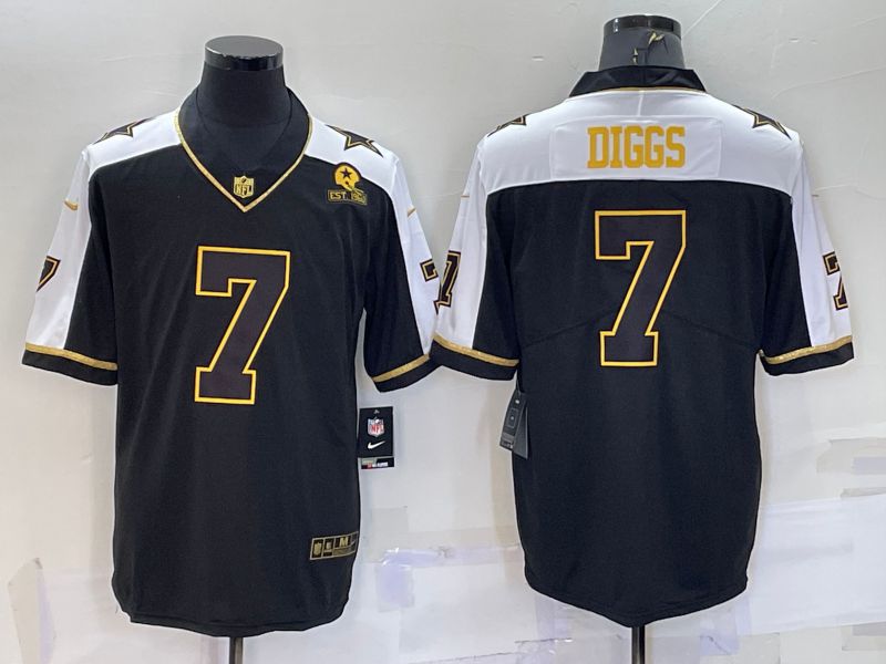 Men Dallas Cowboys #7 Diggs Black Thanksgiving gold characters 2022 Nike Limited NFL Jersey->nfl hats->Sports Caps